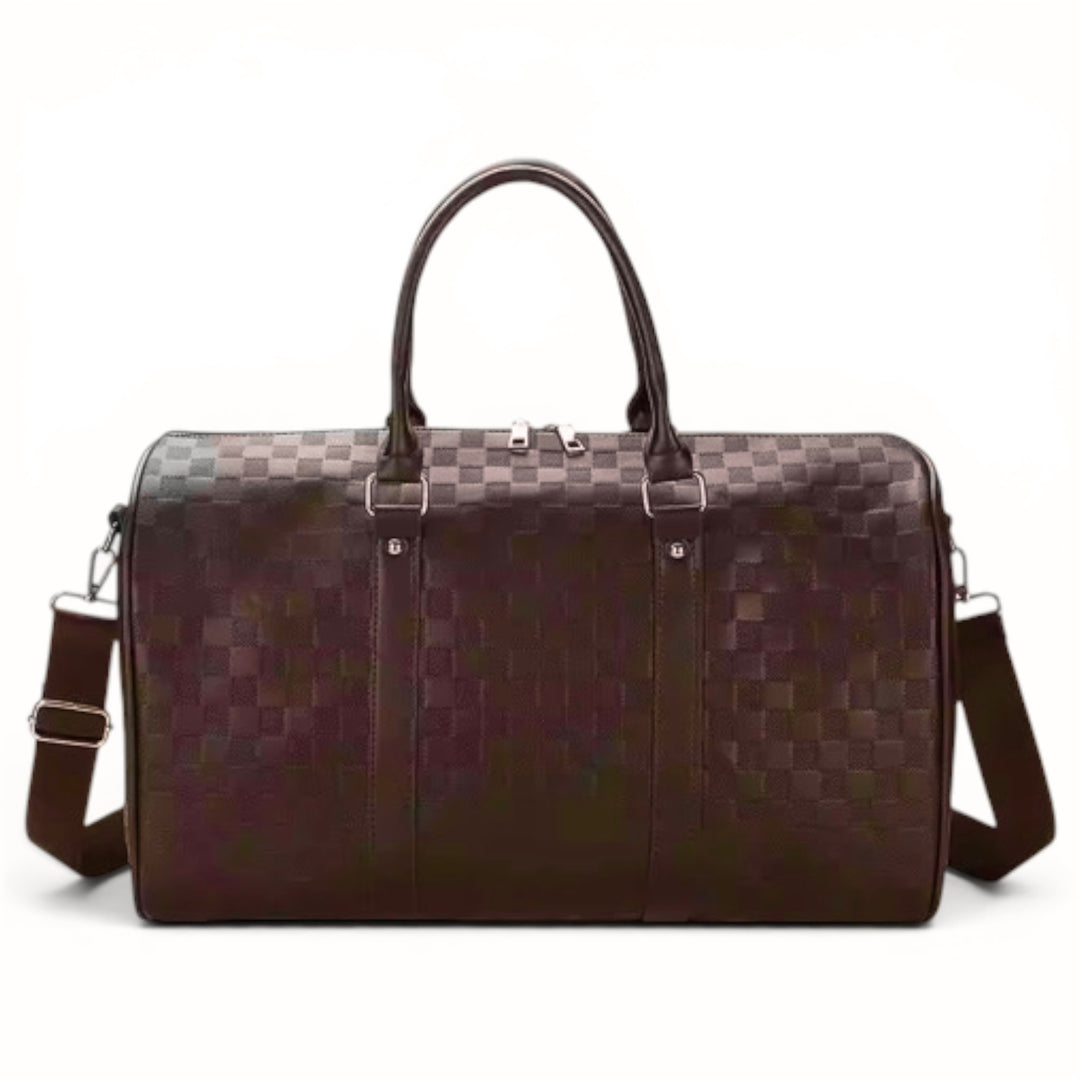 Brown Checkered Premium Duffel Travel Bag With Strap