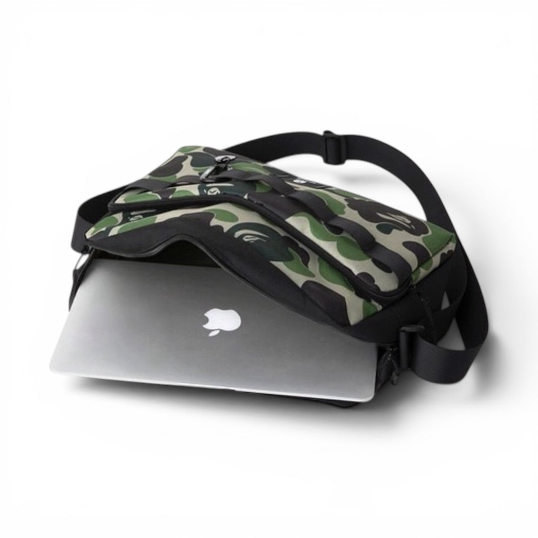 BAPE Large Cross Body Green Camo Shoulder Bag With Carabiner