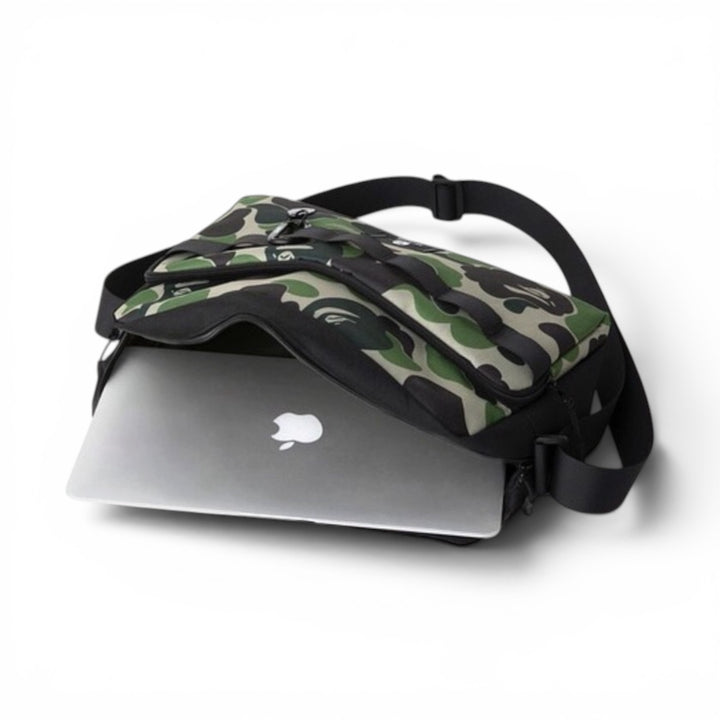 BAPE Large Cross Body Green Camo Shoulder Bag With Carabiner