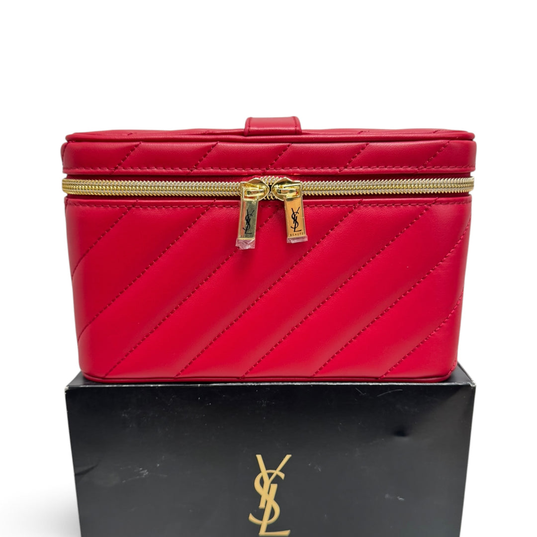 YSL Beauté Red Quilted Vanity Case & Mirror (With Packaging Box)