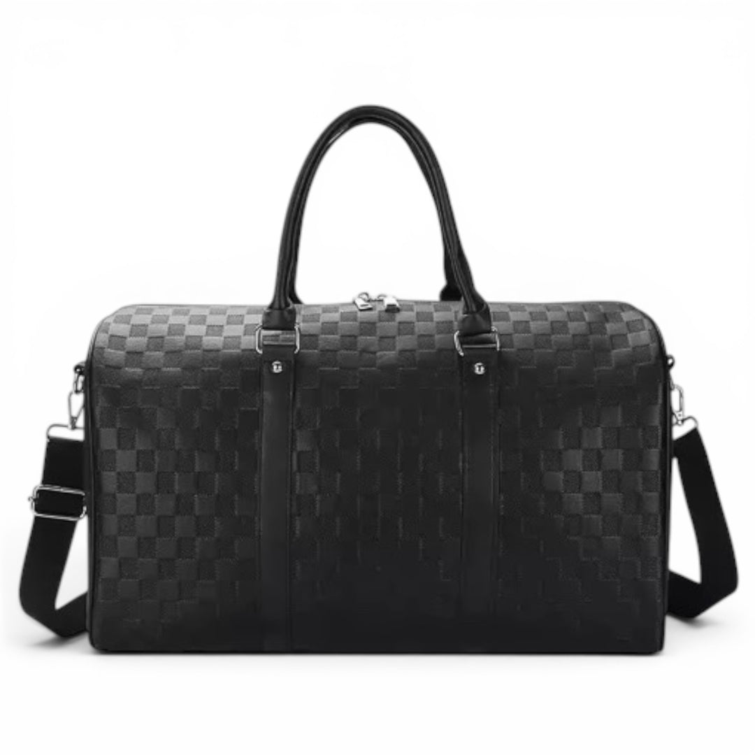 Black Checkered Premium Duffel Travel Bag With Strap