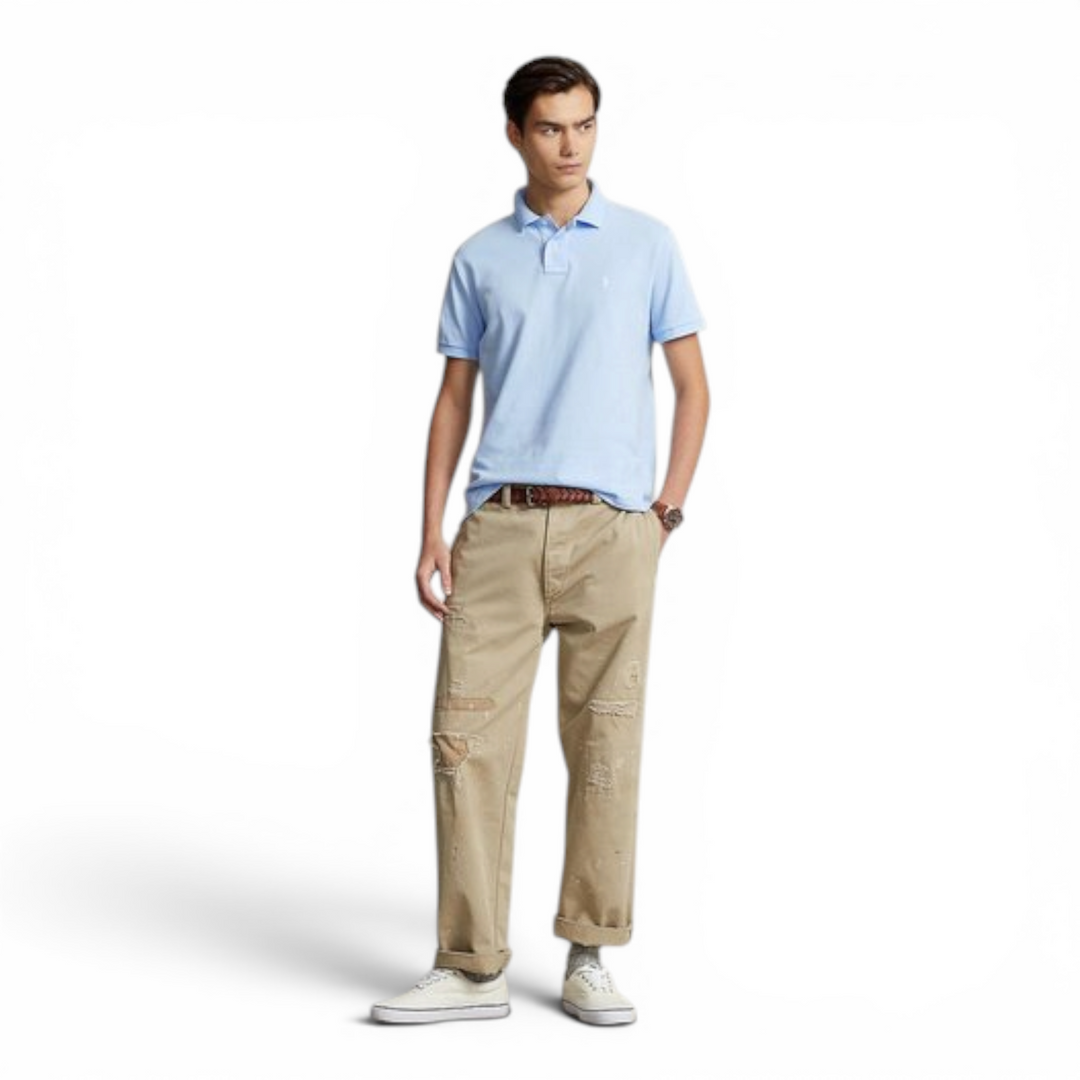 Ralph Lauren Baby Blue Slim Fit Mesh Polo Shirt