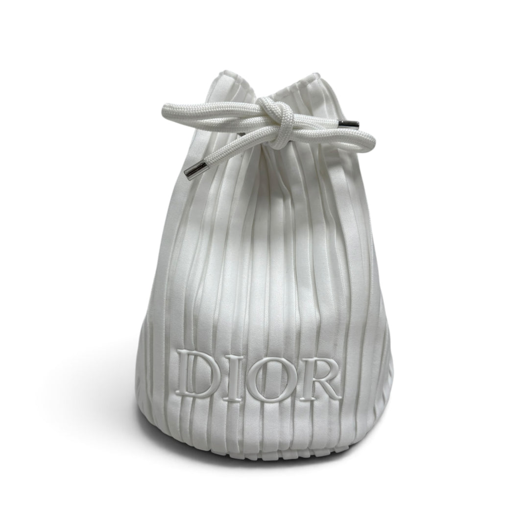 DIOR Beauty White Pleated Drawstring Bucket Cosmetics Bag