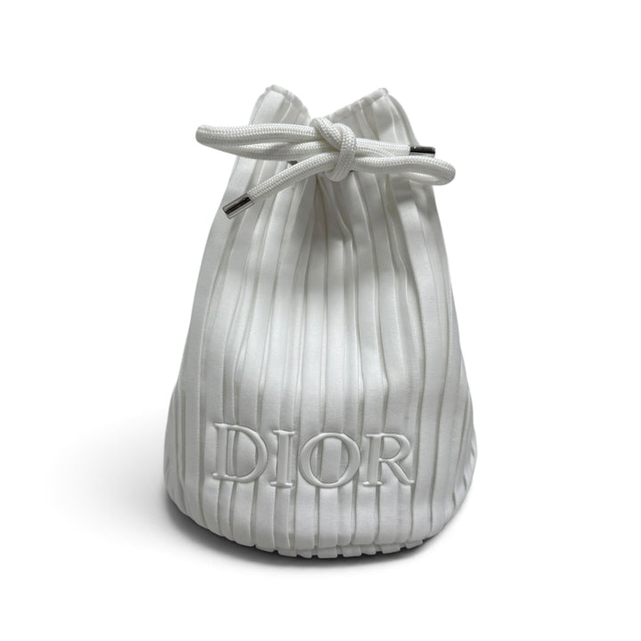 DIOR Beauty White Pleated Drawstring Bucket Cosmetics Bag