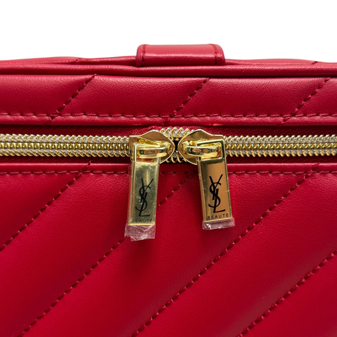 YSL Beauté Red Quilted Vanity Case & Mirror (With Packaging Box)