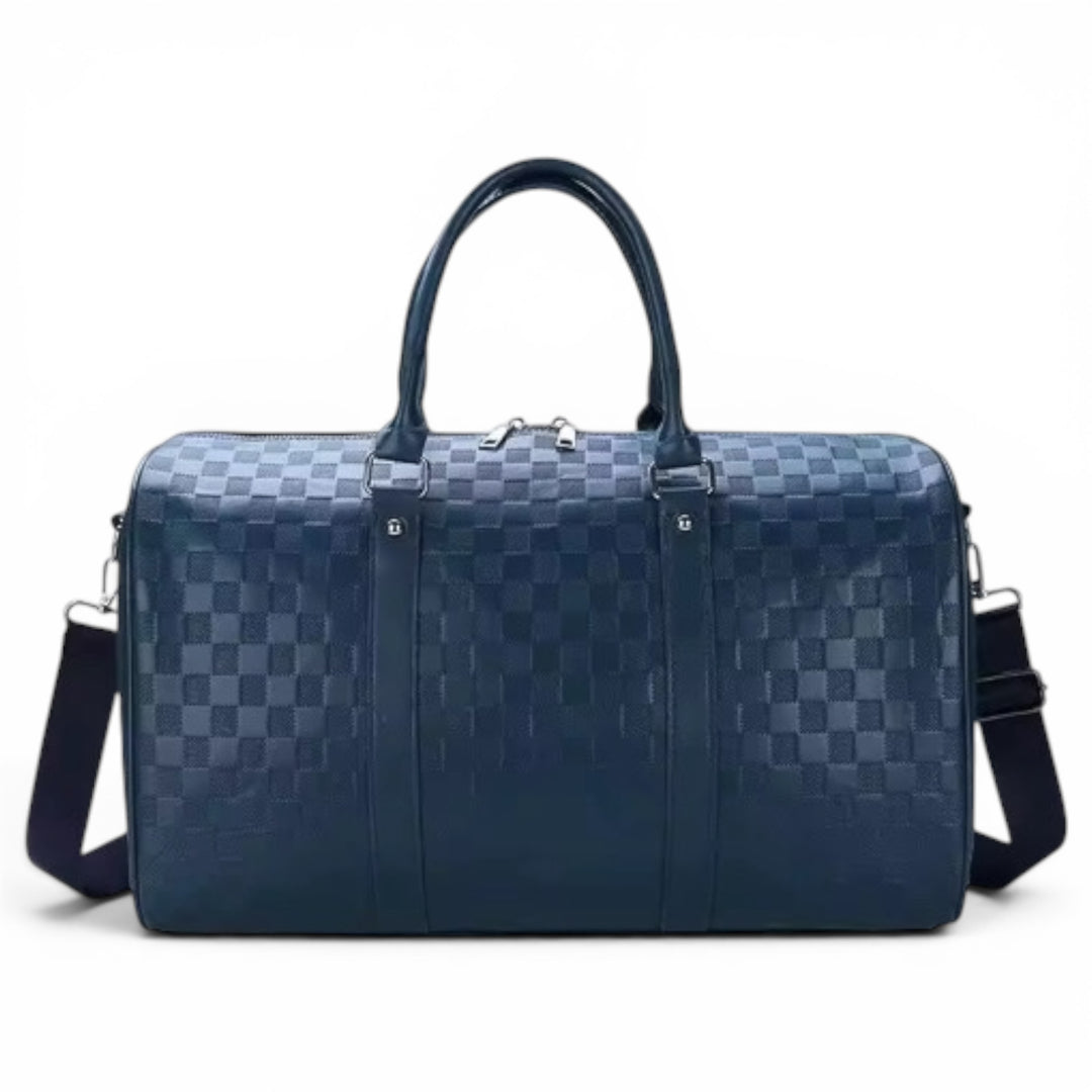 Navy Checkered Premium Duffel Travel Bag With Strap