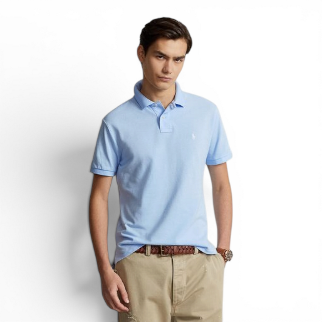 Ralph Lauren Baby Blue Slim Fit Mesh Polo Shirt