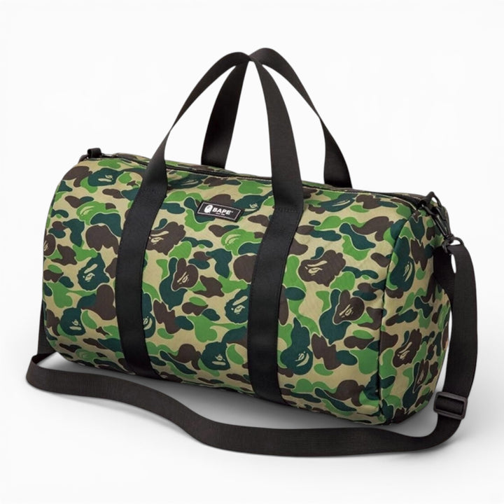 BAPE Green Camo Travel Duffle Bag With Crossbody Strap