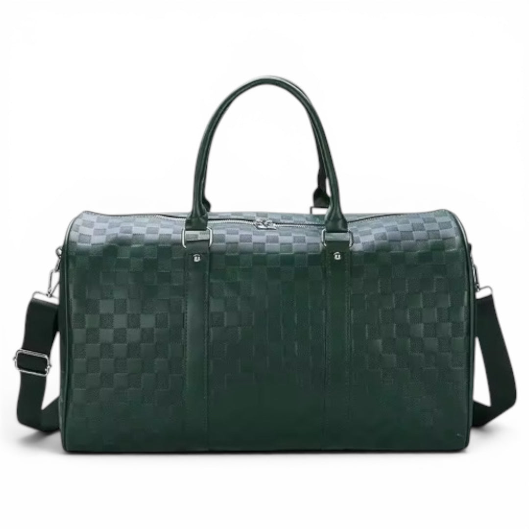 Green Checkered Premium Duffel Travel Bag With Strap